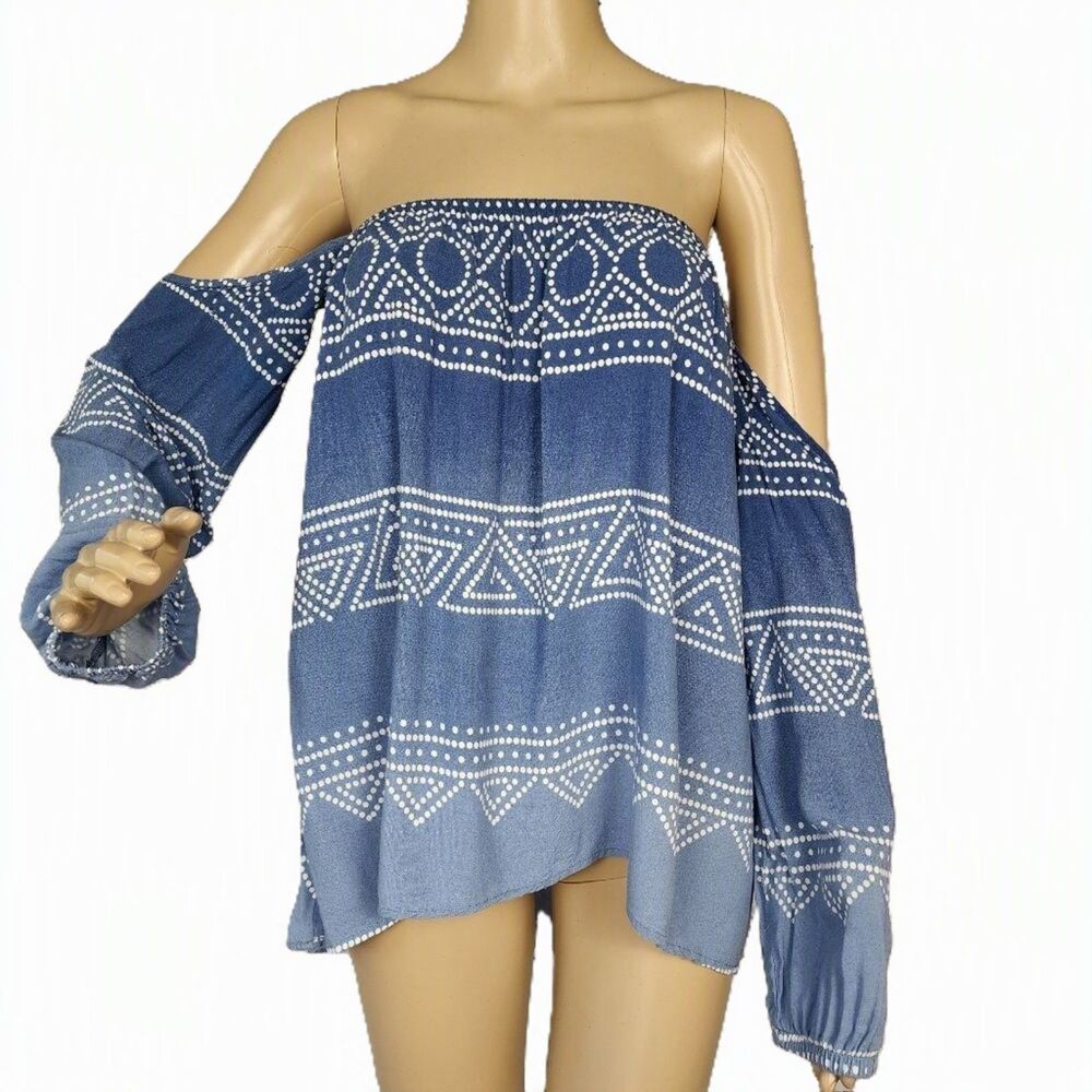 Surf Gypsy Geo Ombre Drape Sleeve Top Blue - Medium
